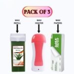 Depilatory Wax Heater, Wax Roll On Heater, 3 in 1 Wax Machine Depilatory Roll On Heater Waxing (Wax Refill and Strips included)