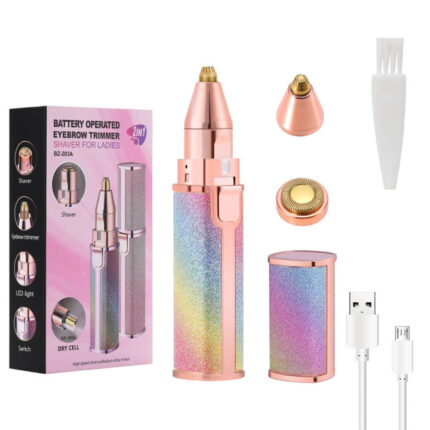 Rechargeable 2 In 1 Flawless Facial Razor Painless Eyebrow Removal Shaver With LED Light For Lip Chin Bikini Fuzz Mustache Hair Remover Trimmer For Women